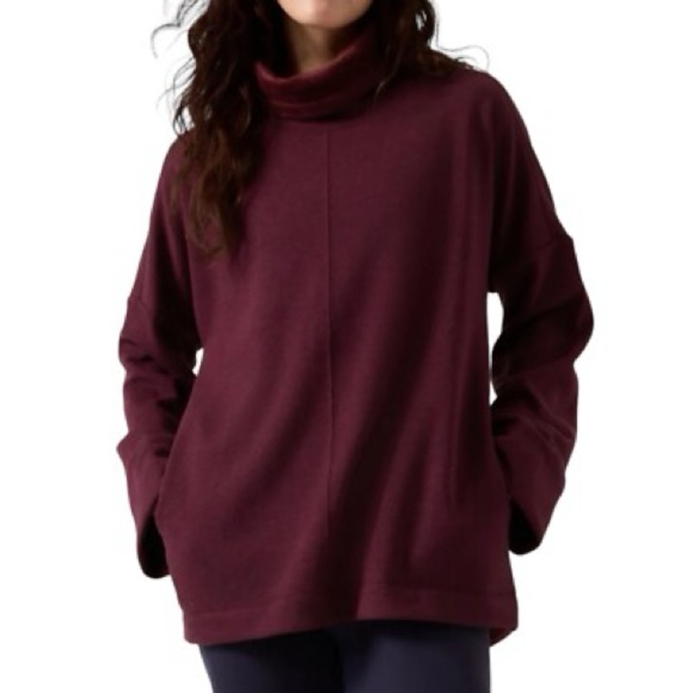 Athleta Cozy Karma Funnel Neck Sweatshirt Yoga Top Plum Maroon Burgundy XXS